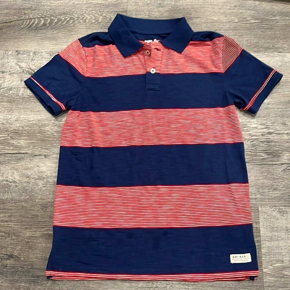 Gap Kids Boys red blue striped polo - youth L (10-11)